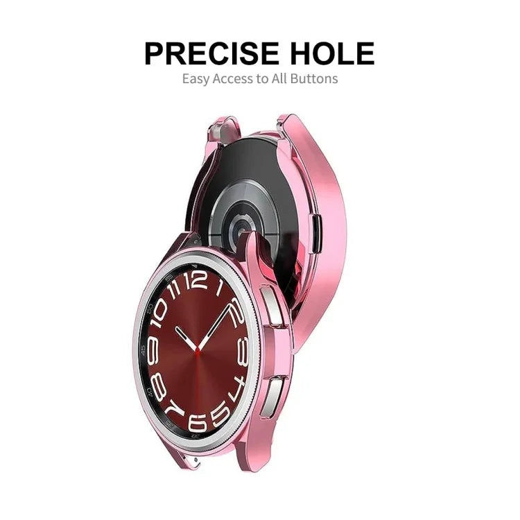 ENKAY Hat-Prince 電鍍軟 TPU 保護殼 + 0.2mm 9H 玻璃螢幕保護貼，適用於 Samsung Galaxy Watch6 Classic 47mm，適用於 Samsung Galaxy Watch6 Classic 43mm
