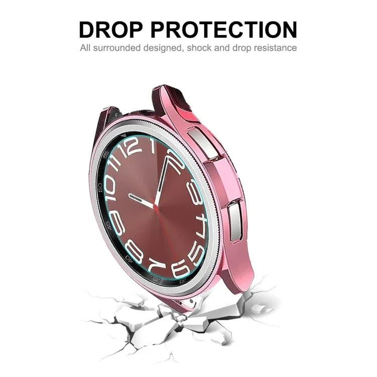 ENKAY Hat-Prince 電鍍軟 TPU 保護殼 + 0.2mm 9H 玻璃螢幕保護貼，適用於 Samsung Galaxy Watch6 Classic 47mm，適用於 Samsung Galaxy Watch6 Classic 43mm