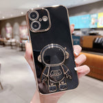 電鍍太空人支架手機殼，適用於iPhone 17e / 16e，適用於iPhone 17 Pro Max，適用於iPhone 17 Pro，適用於iPhone 17，適用於iPhone Air，適用於iPhone 16 Pro Max，適用於iPhone 16 Pro，適用於iPhone 16 Plus