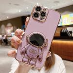 電鍍太空人支架手機殼，適用於iPhone 17e / 16e，適用於iPhone 17 Pro Max，適用於iPhone 17 Pro，適用於iPhone 17，適用於iPhone Air，適用於iPhone 16 Pro Max，適用於iPhone 16 Pro，適用於iPhone 16 Plus