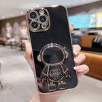 電鍍太空人支架手機殼，適用於iPhone 17e / 16e，適用於iPhone 17 Pro Max，適用於iPhone 17 Pro，適用於iPhone 17，適用於iPhone Air，適用於iPhone 16 Pro Max，適用於iPhone 16 Pro，適用於iPhone 16 Plus