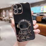 電鍍太空人支架手機殼，適用於iPhone 17e / 16e，適用於iPhone 17 Pro Max，適用於iPhone 17 Pro，適用於iPhone 17，適用於iPhone Air，適用於iPhone 16 Pro Max，適用於iPhone 16 Pro，適用於iPhone 16 Plus