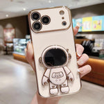 電鍍太空人支架手機殼，適用於iPhone 17e / 16e，適用於iPhone 17 Pro Max，適用於iPhone 17 Pro，適用於iPhone 17，適用於iPhone Air，適用於iPhone 16 Pro Max，適用於iPhone 16 Pro，適用於iPhone 16 Plus