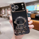 電鍍太空人支架手機殼，適用於iPhone 17e / 16e，適用於iPhone 17 Pro Max，適用於iPhone 17 Pro，適用於iPhone 17，適用於iPhone Air，適用於iPhone 16 Pro Max，適用於iPhone 16 Pro，適用於iPhone 16 Plus