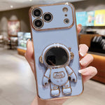 電鍍太空人支架手機殼，適用於iPhone 17e / 16e，適用於iPhone 17 Pro Max，適用於iPhone 17 Pro，適用於iPhone 17，適用於iPhone Air，適用於iPhone 16 Pro Max，適用於iPhone 16 Pro，適用於iPhone 16 Plus