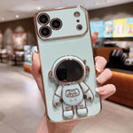 電鍍太空人支架手機殼，適用於iPhone 17e / 16e，適用於iPhone 17 Pro Max，適用於iPhone 17 Pro，適用於iPhone 17，適用於iPhone Air，適用於iPhone 16 Pro Max，適用於iPhone 16 Pro，適用於iPhone 16 Plus