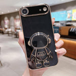 電鍍太空人支架手機殼，適用於iPhone 17e / 16e，適用於iPhone 17 Pro Max，適用於iPhone 17 Pro，適用於iPhone 17，適用於iPhone Air，適用於iPhone 16 Pro Max，適用於iPhone 16 Pro，適用於iPhone 16 Plus