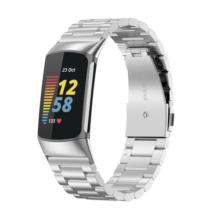Three Beads Stainless Steel Metal Watch Band, For Fitbit Charge 6