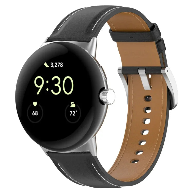 頂層皮革壓紋縫線錶帶，適用 Google Pixel Watch 4 / 3 / 2 / 1 41mm