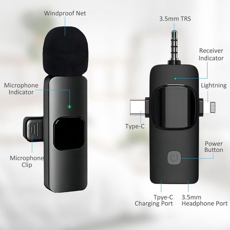 適用於iPhone / Android的無線領夾麥克風，2合1，3合1