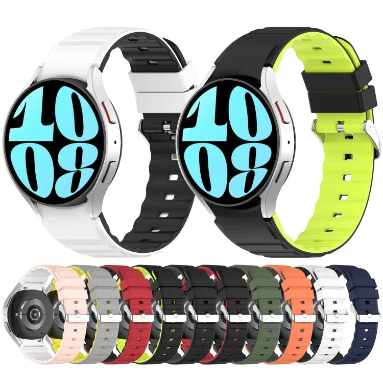 雙色橫條矽膠錶帶，適用於 Samsung Galaxy Watch 4，Samsung Galaxy Watch 4 Classic 46mm，Samsung Galaxy Watch 3 41mm