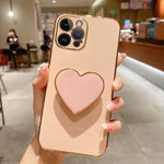 電鍍愛心指環支架 TPU 手機殼，適用於 iPhone 14 Pro Max、iPhone SE 2022 / 2020 / 7 / 8、iPhone 13 Pro Max、iPhone 13 Pro、iPhone 13、iPhone 13 mini、iPhone 12、iPhone 12 Pro Max