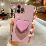 電鍍愛心指環支架 TPU 手機殼，適用於 iPhone 14 Pro Max、iPhone SE 2022 / 2020 / 7 / 8、iPhone 13 Pro Max、iPhone 13 Pro、iPhone 13、iPhone 13 mini、iPhone 12、iPhone 12 Pro Max