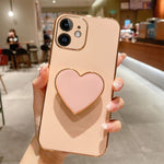 電鍍愛心指環支架 TPU 手機殼，適用於 iPhone 14 Pro Max、iPhone SE 2022 / 2020 / 7 / 8、iPhone 13 Pro Max、iPhone 13 Pro、iPhone 13、iPhone 13 mini、iPhone 12、iPhone 12 Pro Max