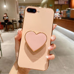 電鍍愛心指環支架 TPU 手機殼，適用於 iPhone 7 Plus / 8 Plus