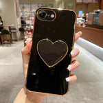 電鍍愛心指環支架 TPU 手機殼，適用於 iPhone 14 Pro Max、iPhone SE 2022 / 2020 / 7 / 8、iPhone 13 Pro Max、iPhone 13 Pro、iPhone 13、iPhone 13 mini、iPhone 12、iPhone 12 Pro Max