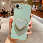 電鍍愛心指環支架 TPU 手機殼，適用於 iPhone 14 Pro Max、iPhone SE 2022 / 2020 / 7 / 8、iPhone 13 Pro Max、iPhone 13 Pro、iPhone 13、iPhone 13 mini、iPhone 12、iPhone 12 Pro Max