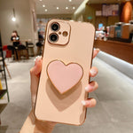 電鍍愛心指環支架 TPU 手機殼，適用於 iPhone 17e / 16e、iPhone 17 Pro Max、iPhone 17 Pro、iPhone 17、iPhone Air、iPhone 16 Pro Max、iPhone 16 Pro、iPhone 16 Plus