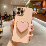 電鍍愛心指環支架 TPU 手機殼，適用於 iPhone 17e / 16e、iPhone 17 Pro Max、iPhone 17 Pro、iPhone 17、iPhone Air、iPhone 16 Pro Max、iPhone 16 Pro、iPhone 16 Plus