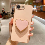 電鍍愛心指環支架 TPU 手機殼，適用於 iPhone 17e / 16e、iPhone 17 Pro Max、iPhone 17 Pro、iPhone 17、iPhone Air、iPhone 16 Pro Max、iPhone 16 Pro、iPhone 16 Plus