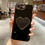 電鍍愛心指環支架 TPU 手機殼，適用於 iPhone 17e / 16e、iPhone 17 Pro Max、iPhone 17 Pro、iPhone 17、iPhone Air、iPhone 16 Pro Max、iPhone 16 Pro、iPhone 16 Plus