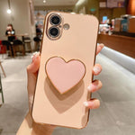 電鍍愛心指環支架 TPU 手機殼，適用於 iPhone 17e / 16e、iPhone 17 Pro Max、iPhone 17 Pro、iPhone 17、iPhone Air、iPhone 16 Pro Max、iPhone 16 Pro、iPhone 16 Plus