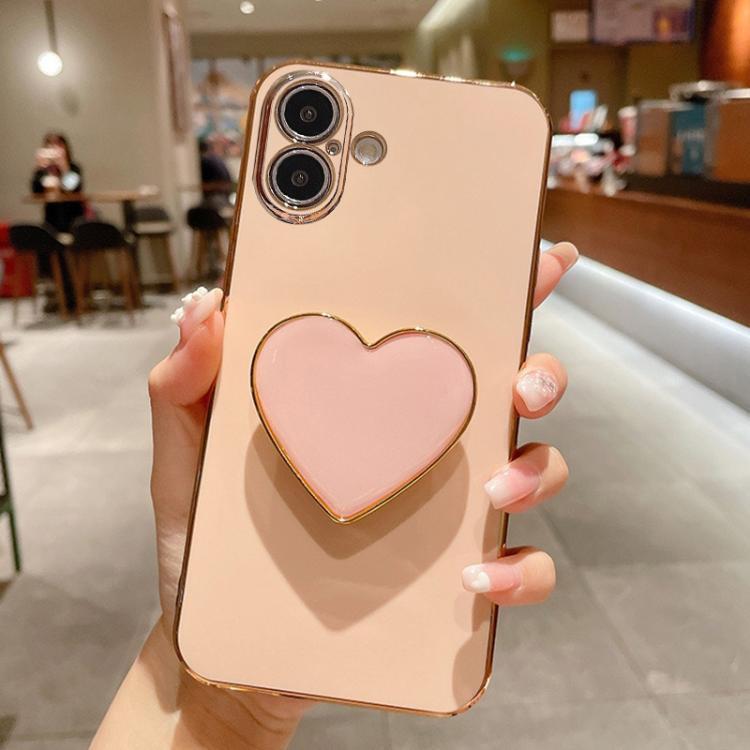 電鍍愛心指環支架 TPU 手機殼，適用於 iPhone 17e / 16e、iPhone 17 Pro Max、iPhone 17 Pro、iPhone 17、iPhone Air、iPhone 16 Pro Max、iPhone 16 Pro、iPhone 16 Plus