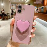 電鍍愛心指環支架 TPU 手機殼，適用於 iPhone 17e / 16e、iPhone 17 Pro Max、iPhone 17 Pro、iPhone 17、iPhone Air、iPhone 16 Pro Max、iPhone 16 Pro、iPhone 16 Plus