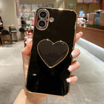 電鍍愛心指環支架 TPU 手機殼，適用於 iPhone 17e / 16e、iPhone 17 Pro Max、iPhone 17 Pro、iPhone 17、iPhone Air、iPhone 16 Pro Max、iPhone 16 Pro、iPhone 16 Plus