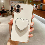 電鍍愛心指環支架 TPU 手機殼，適用於 iPhone 17e / 16e、iPhone 17 Pro Max、iPhone 17 Pro、iPhone 17、iPhone Air、iPhone 16 Pro Max、iPhone 16 Pro、iPhone 16 Plus