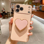 電鍍愛心指環支架 TPU 手機殼，適用於 iPhone 17e / 16e、iPhone 17 Pro Max、iPhone 17 Pro、iPhone 17、iPhone Air、iPhone 16 Pro Max、iPhone 16 Pro、iPhone 16 Plus