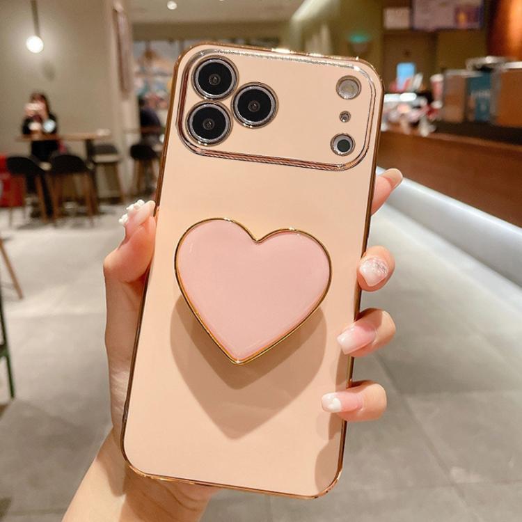 電鍍愛心指環支架 TPU 手機殼，適用於 iPhone 17e / 16e、iPhone 17 Pro Max、iPhone 17 Pro、iPhone 17、iPhone Air、iPhone 16 Pro Max、iPhone 16 Pro、iPhone 16 Plus