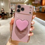 電鍍愛心指環支架 TPU 手機殼，適用於 iPhone 17e / 16e、iPhone 17 Pro Max、iPhone 17 Pro、iPhone 17、iPhone Air、iPhone 16 Pro Max、iPhone 16 Pro、iPhone 16 Plus