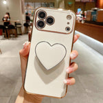 電鍍愛心指環支架 TPU 手機殼，適用於 iPhone 17e / 16e、iPhone 17 Pro Max、iPhone 17 Pro、iPhone 17、iPhone Air、iPhone 16 Pro Max、iPhone 16 Pro、iPhone 16 Plus