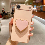 電鍍愛心指環支架 TPU 手機殼，適用於 iPhone 17e / 16e、iPhone 17 Pro Max、iPhone 17 Pro、iPhone 17、iPhone Air、iPhone 16 Pro Max、iPhone 16 Pro、iPhone 16 Plus