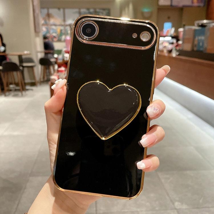 電鍍愛心指環支架 TPU 手機殼，適用於 iPhone 17e / 16e、iPhone 17 Pro Max、iPhone 17 Pro、iPhone 17、iPhone Air、iPhone 16 Pro Max、iPhone 16 Pro、iPhone 16 Plus
