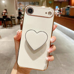 電鍍愛心指環支架 TPU 手機殼，適用於 iPhone 17e / 16e、iPhone 17 Pro Max、iPhone 17 Pro、iPhone 17、iPhone Air、iPhone 16 Pro Max、iPhone 16 Pro、iPhone 16 Plus