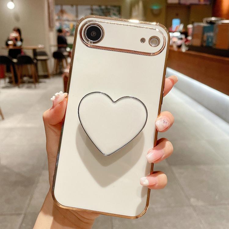 電鍍愛心指環支架 TPU 手機殼，適用於 iPhone 17e / 16e、iPhone 17 Pro Max、iPhone 17 Pro、iPhone 17、iPhone Air、iPhone 16 Pro Max、iPhone 16 Pro、iPhone 16 Plus
