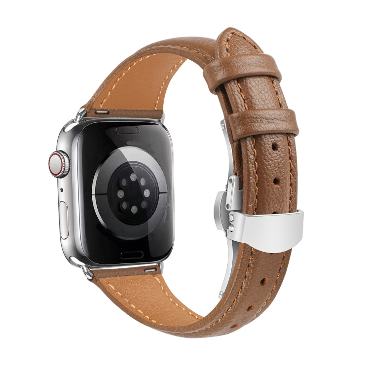 Plain Leather Butterfly Buckle Watch Band, For Apple Watch SE 2022 40mm, For Apple Watch SE 2022 44mm, For Apple Watch Series 7 41mm, For Apple Watch Series 7 45mm