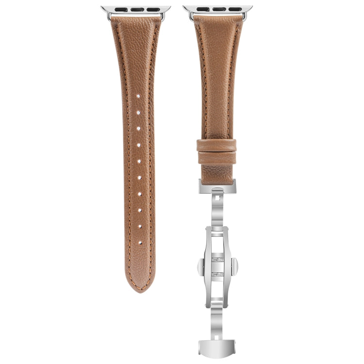 Plain Leather Butterfly Buckle Watch Band, For Apple Watch SE 2022 40mm, For Apple Watch SE 2022 44mm, For Apple Watch Series 7 41mm, For Apple Watch Series 7 45mm