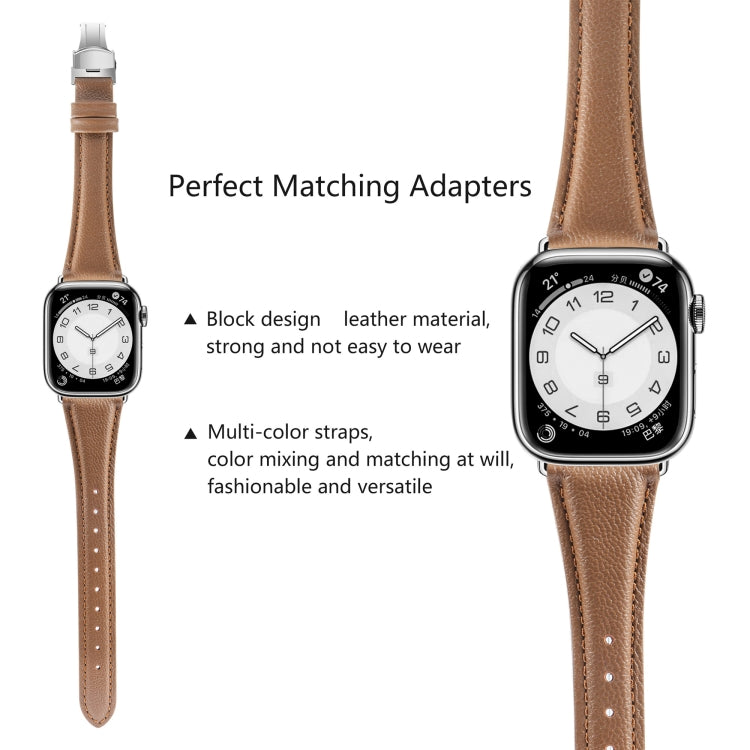 Plain Leather Butterfly Buckle Watch Band, For Apple Watch SE 2022 40mm, For Apple Watch SE 2022 44mm, For Apple Watch Series 7 41mm, For Apple Watch Series 7 45mm
