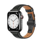 Plain Leather Butterfly Buckle Watch Band, For Apple Watch SE 2022 40mm, For Apple Watch SE 2022 44mm, For Apple Watch Series 7 41mm, For Apple Watch Series 7 45mm