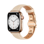 Plain Leather Butterfly Buckle Watch Band, For Apple Watch SE 2022 40mm, For Apple Watch SE 2022 44mm, For Apple Watch Series 7 41mm, For Apple Watch Series 7 45mm