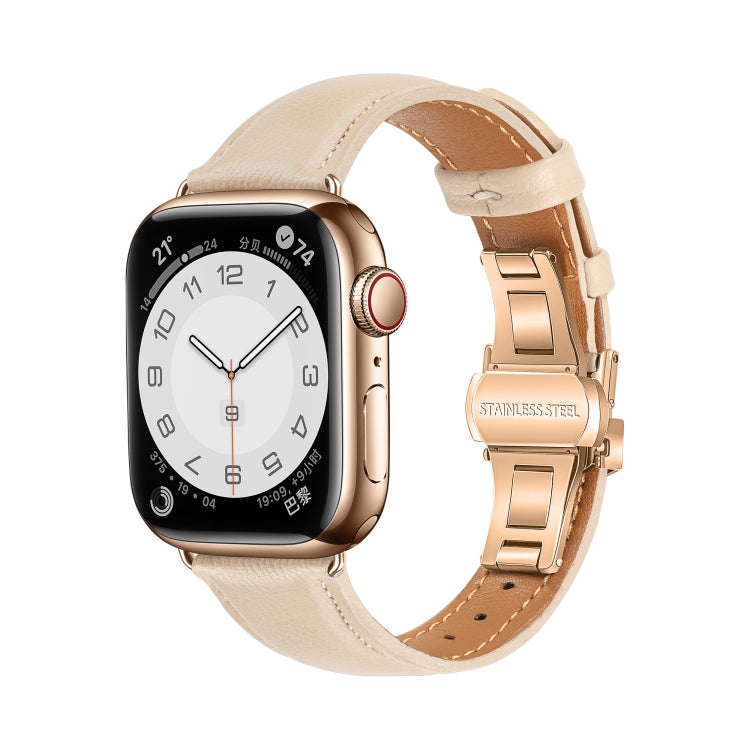 Plain Leather Butterfly Buckle Watch Band, For Apple Watch SE 2022 40mm, For Apple Watch SE 2022 44mm, For Apple Watch Series 7 41mm, For Apple Watch Series 7 45mm