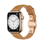 Plain Leather Butterfly Buckle Watch Band, For Apple Watch SE 2022 40mm, For Apple Watch SE 2022 44mm, For Apple Watch Series 7 41mm, For Apple Watch Series 7 45mm