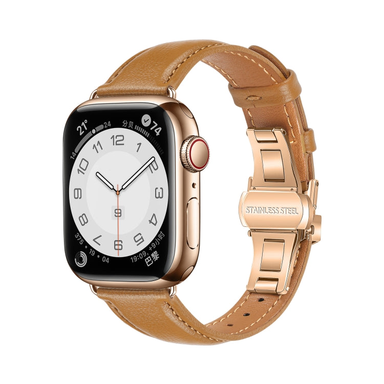 Plain Leather Butterfly Buckle Watch Band, For Apple Watch SE 2022 40mm, For Apple Watch SE 2022 44mm, For Apple Watch Series 7 41mm, For Apple Watch Series 7 45mm