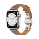 Plain Leather Butterfly Buckle Watch Band, For Apple Watch SE 2022 40mm, For Apple Watch SE 2022 44mm, For Apple Watch Series 7 41mm, For Apple Watch Series 7 45mm