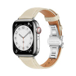 Plain Leather Butterfly Buckle Watch Band, For Apple Watch SE 2022 40mm, For Apple Watch SE 2022 44mm, For Apple Watch Series 7 41mm, For Apple Watch Series 7 45mm