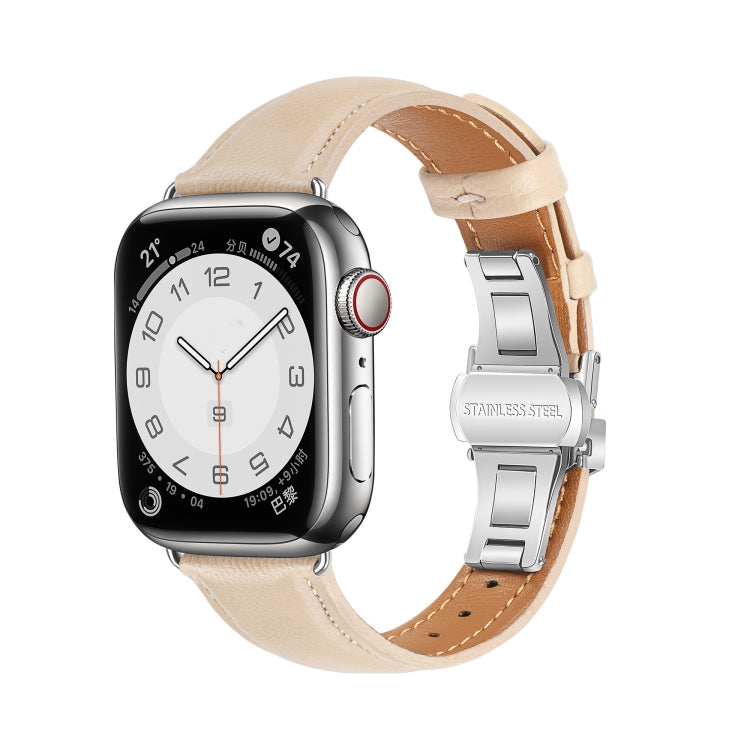 Plain Leather Butterfly Buckle Watch Band, For Apple Watch SE 2022 40mm, For Apple Watch SE 2022 44mm, For Apple Watch Series 7 41mm, For Apple Watch Series 7 45mm