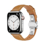 Plain Leather Butterfly Buckle Watch Band, For Apple Watch SE 2022 40mm, For Apple Watch SE 2022 44mm, For Apple Watch Series 7 41mm, For Apple Watch Series 7 45mm